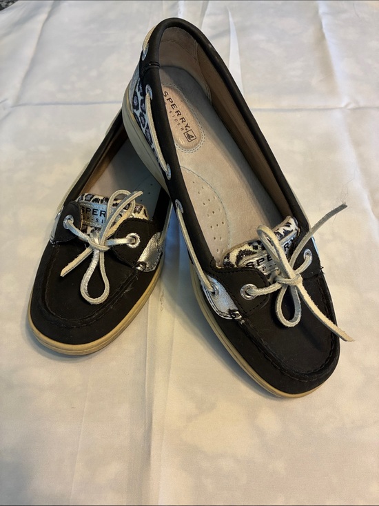 Sperry Shoes - Sperry Black Leather Boat Shoes with Silver Laces